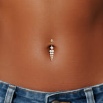14K Solid Gold Round Lab Diamond Dangle Belly Button Ring 16G