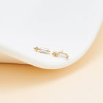 14K Solid Gold Baguette Lab Diamond Push Pin Labret Stud 20G 18G 16G