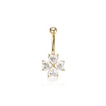 14K Solid Gold Heart Lab Diamond Floral Barbell Belly Button Jewelry 14G