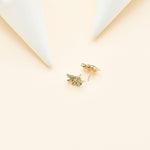14K Solid Gold Marquise Moss Agate Leaf Cartilage Flat Back Stud Earring