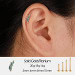 14K Solid Gold Marquise Moss Agate Flat Back Cartilage Ear Crawler Stud