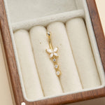 14G 14K Solid Gold Lab Diamond Barbell Dangle Belly Button Jewelry