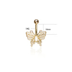 14K Gold Butterfly Belly Ring, Lab Diamond Navel Jewelry, 14G