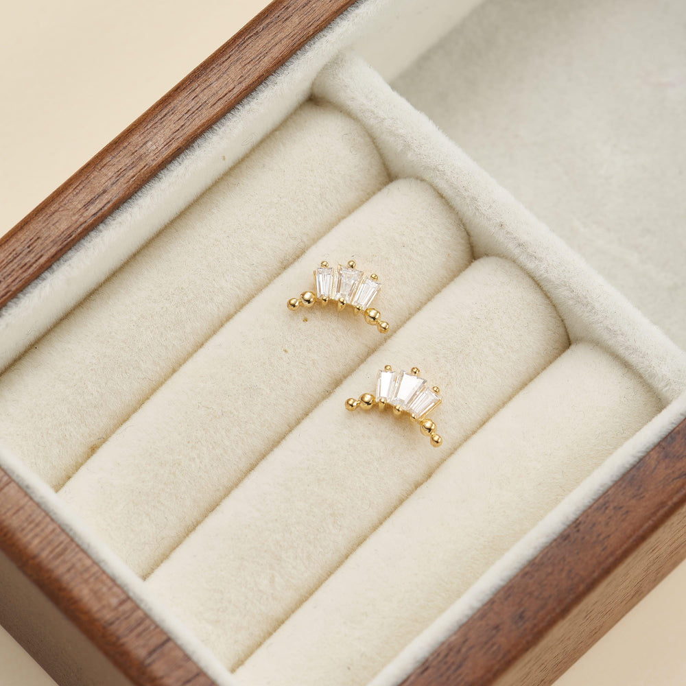 additional perspective of 14K solid gold baguette-cut lab diamond for cartilage piercing flat back stud earring nickel-free
