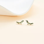 14K Solid Gold Marquise Moss Agate Stud Earring Threadless Flat Back Stud