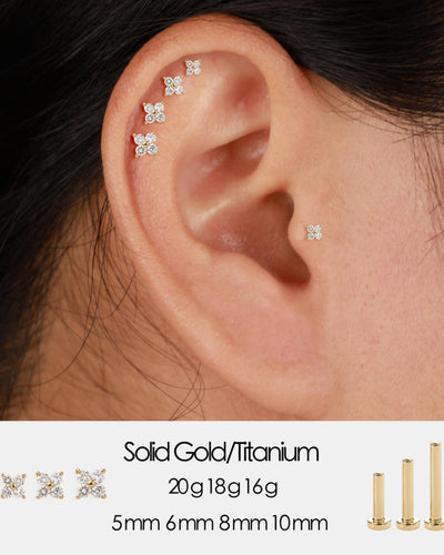 14K Solid Gold Lab Diamond Flower Cartilage Flat Back Stud Earring