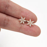 14K Solid Gold Lab Diamond Snowflake Earlobes Flat Back Stud Earring