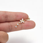 14G 14K Solid Gold Lab Diamond Barbell Dangle Belly Button Jewelry