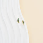 14K Solid Gold Marquise Moss Agate Leaf Stud Threadless Flat Back Cartilage Earring