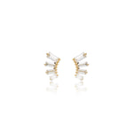 14K Solid Gold Baguette Lab Diamond Helix Earring: Threadless Flat Back Stud