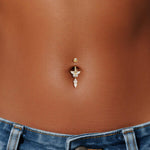 14K Solid Gold Round Lab Diamond Bar bell Dangle Belly Button Ring