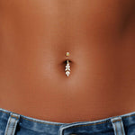 14K Solid Gold Marquise Lab Grown Diamond Wheat Belly Button Ring 14G