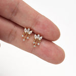 14K Solid Gold Lab Diamond Lotus Dangle Threadless Cartilage Flat Back Earring