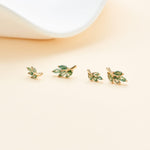 14K Solid Gold Moss Agate Marquise Leaf Threadless Cartilage Flat Back Earring