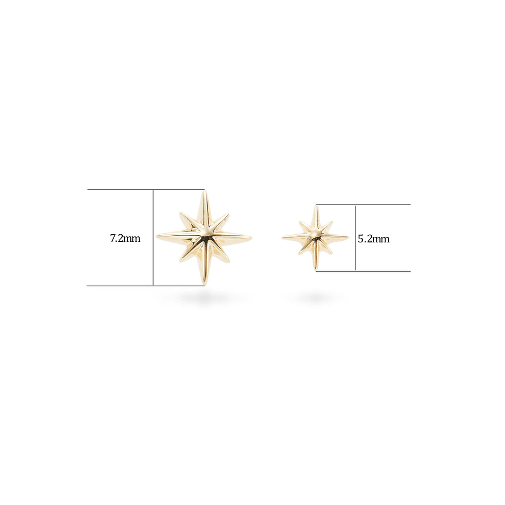 top view detail of 14K solid gold star-shaped flat back stud earring threadless design nickel-free