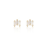 14K Solid Gold Baguette Lab Diamond Threadless Push Pin Flat Back Stud Earring