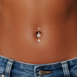14K Solid Gold Marquise Labs Diamond Flower Dangle Belly Button Ring 14G
