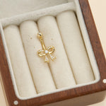 14K Solid Gold Lab Diamond Ribbon Barbell Belly Button Jewelry 14G