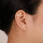 14K Solid Gold Lab Diamond Clover Cartilage Flat Back Stud Earring