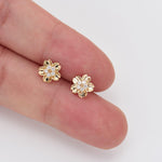 14K Solid Gold Lab Diamond Flower Push Pin Stud Earring