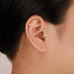 14K Solid Gold Baguette Lab Diamond Dangle Stud Earring 20G/18G/16G