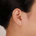 14K Solid Gold Triangle Moissanite Flat Back Earring : Cartilage, Helix, Conch Piercing Jewelry