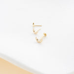 14K Solid Gold Crescent Threadless Cartilage Flat Back Stud Earring