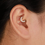14K Solid Gold Lab Diamond Daith Clicker Hoop Earring Hinged Seamless Septum Ring