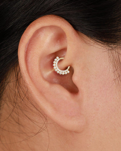 14K Solid Gold Lab Diamond Daith Clicker Hoop Earring Hinged Seamless Septum Ring
