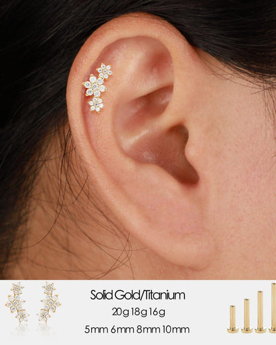 20G 18G 16G Lab-Grown Diamond Threadless Flat Back Helix Studs In 14K Solid Gold