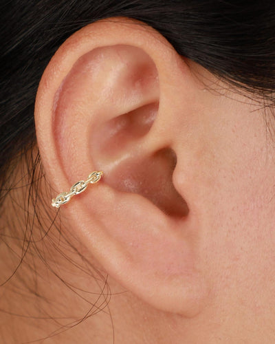 14K Solid Gold Chain Conch Clicker Hoop Earring Cartilage Daith Septum Ring
