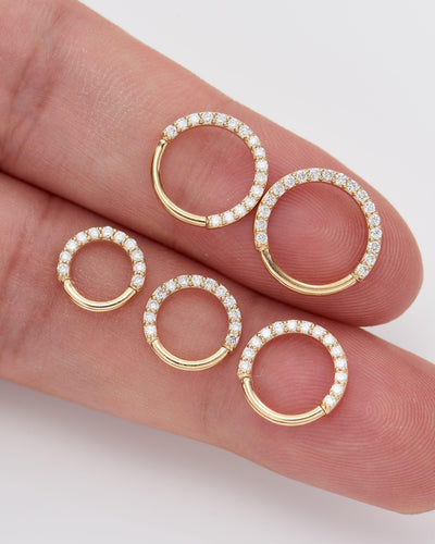 14K Solid Gold Lab Diamond Septum / Daith Clicker Hoop • 16G Nose Piercing Jewelry