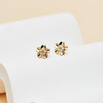 14K Solid Gold Lab Diamond Flower Push Pin Stud Earring