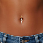 14K Solid Gold Heart Lab Diamond Dangle Belly Button Ring 14G