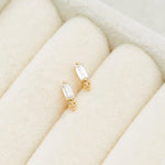 14K Solid Gold Baguette Lab Diamond Push Pin Labret Stud 20G 18G 16G