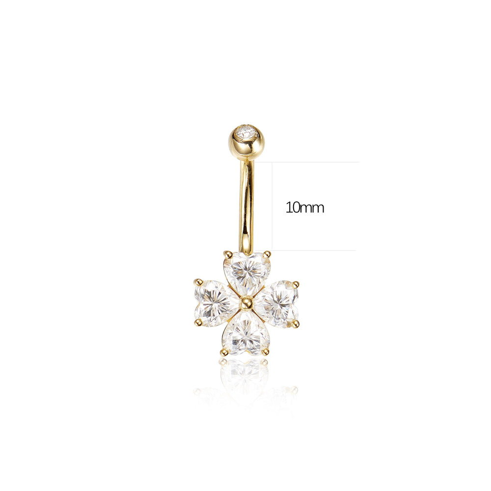 additional perspective of 14K solid gold lab diamond floral for navel piercing belly button ring 14g nickel-free