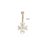 14K Solid Gold Heart Lab Diamond Floral Barbell Belly Button Jewelry 14G