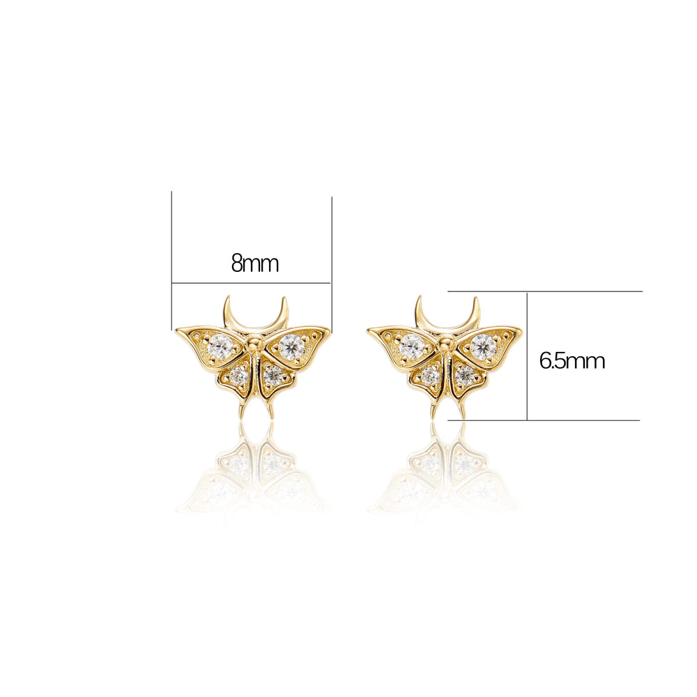 worn on model - 14K solid gold lab diamond butterfly for cartilage piercing flat back stud earring nickel-free