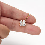 14K Solid Gold Heart Lab Diamond Floral Barbell Belly Button Jewelry 14G
