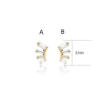 14K Solid Gold Baguette Lab Diamond Helix Earring: Threadless Flat Back Stud