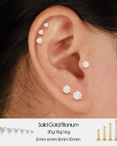 14K Solid Gold Single Diamond Cartilage Flat Back Stud Earring