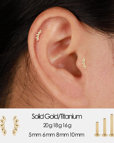 20G/18G/16G 14K Solid Gold Tiny Climbers Push Pin Flat Back Labret Stud