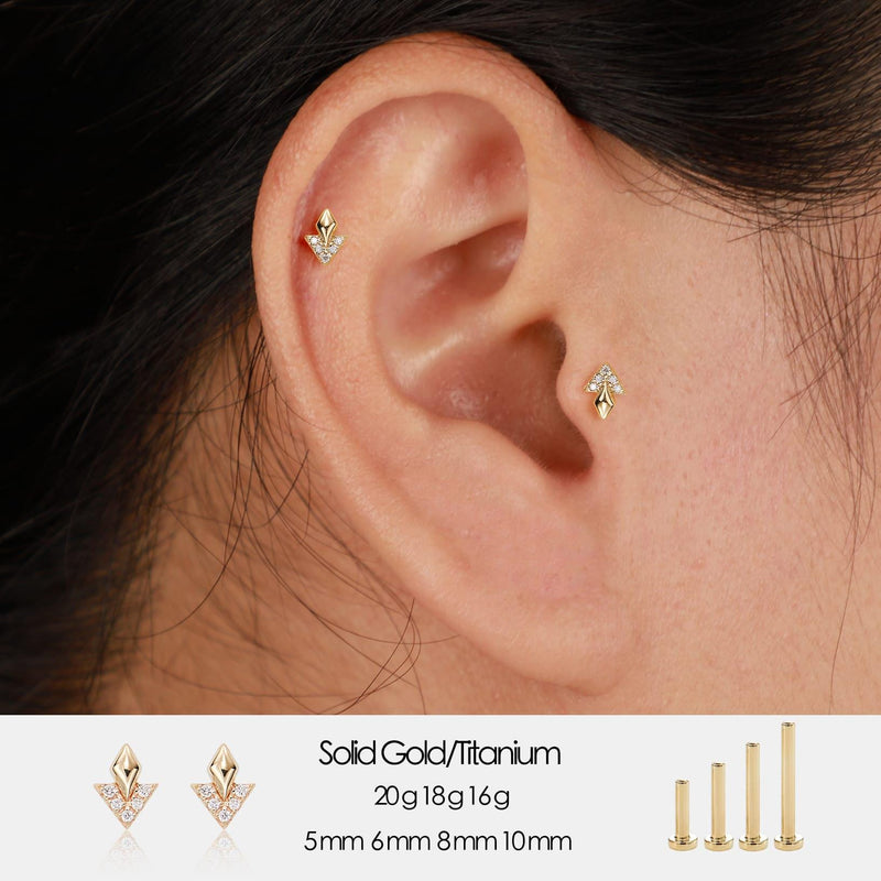 14K Solid Gold Lab Diamond Threadless Push Pin Labret Stud