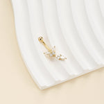 14K Solid Gold Round Lab Diamond Bar bell Dangle Belly Button Ring