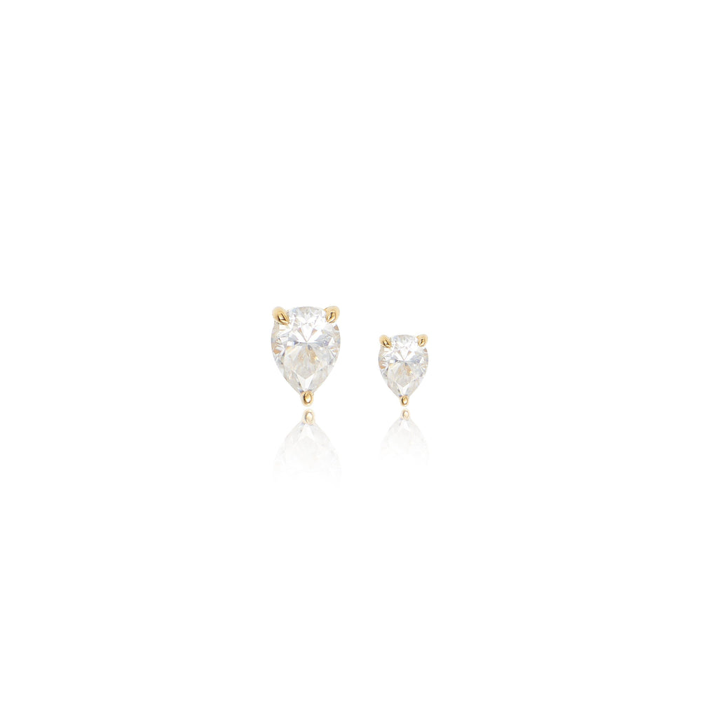 worn on model - 14K solid gold pear-cut lab diamond for cartilage piercing flat back stud earring threadless design nickel...