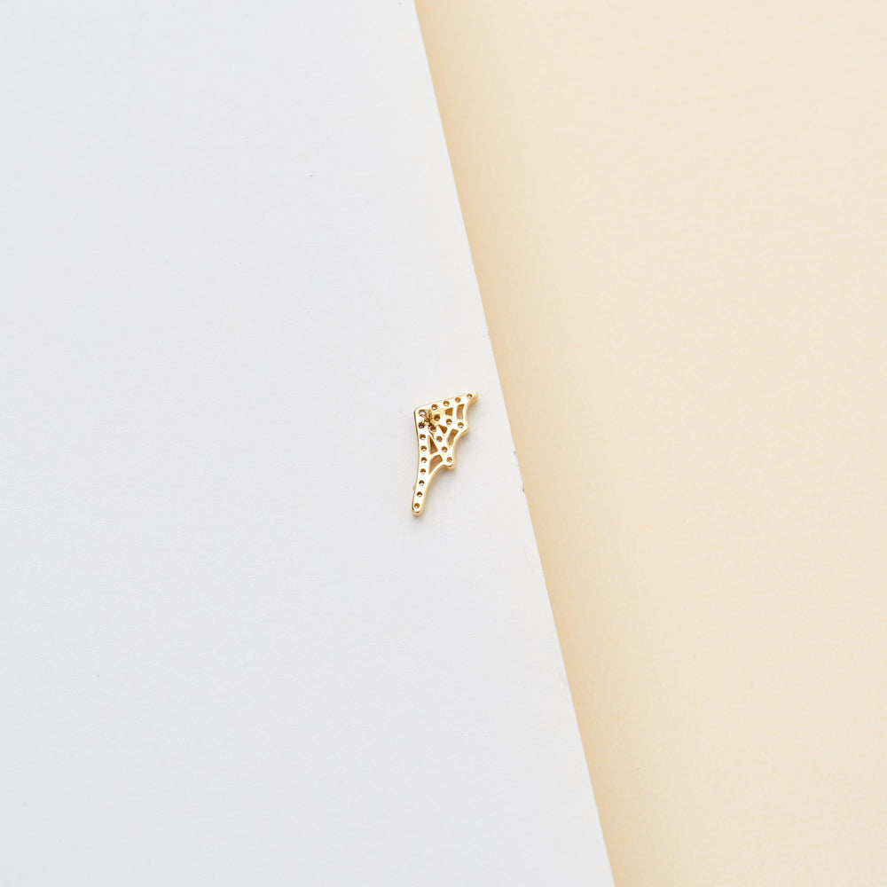 product angle view of 14K solid gold lab diamond spider web design flat back stud earring nickel-free
