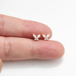 14K Solid Gold Lab Diamond Butterfly Conch Flat Back Stud Earring