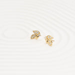 14K Solid Gold Lab Diamond Leaf Threadless Push Pin Flat Back Labret Stud