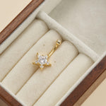 14K Solid Gold Marquise Lab Diamond Flower Barbell Belly Button Jewelry 14G