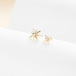 14K Solid Gold Starburst Earring, Threadless Push Pin Flat Back Stud